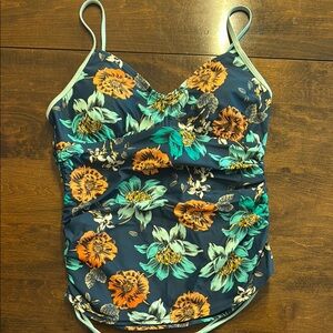 Prana Floral Tankini Top - Orange and Teal